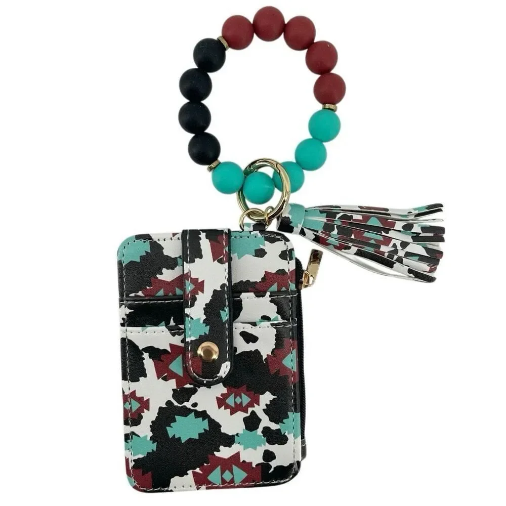 Aztec Beaded Wristlet ID Wallet, Boho Southwestern Style, New